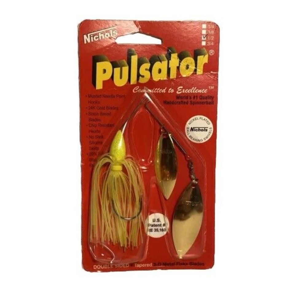 Nichols Lures Pulsator 1/2 Oz Spinnerbait 24K Gold Plated Chartreuse Gold Willow